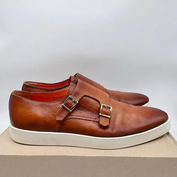 Santoni Mens Bankable Sneaker MonkStrap Double Buckle Brown Leather US 11.5